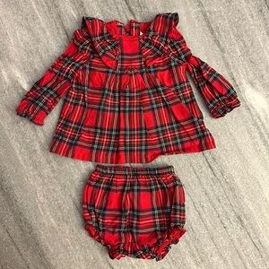 Janie and Jack Red Tartan Flannel Matching Set (6-12 Mons)